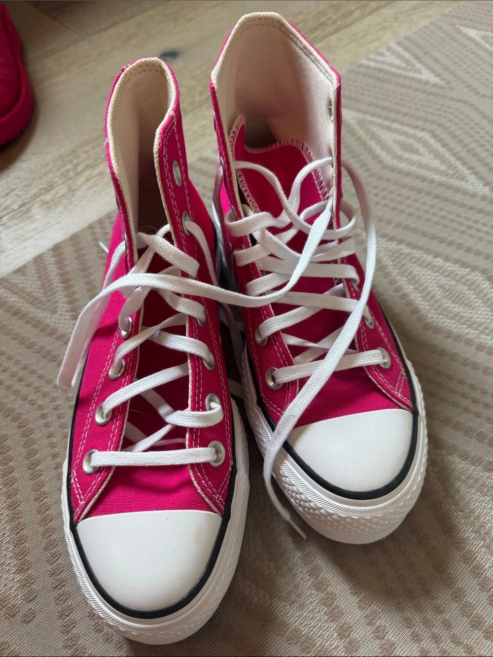 High-Top Canvas Sneakers in Bright Pink Size 6- Never worn